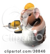 Clipart Illustration Of Hammy The Productive Hamster Wearing A Hardhat And Operating A Drill by Leo Blanchette