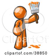 Poster, Art Print Of Orange Man Painter Holding A Dripping Paint Brush
