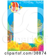 Poster, Art Print Of Tropical Coral Reef Stationery Border With Blue Water And A Fish