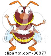 Clipart Illustration Of A Friendly Brown White And Yellow Bumble Bee Standing And Gesturing With His Hands by Alex Bannykh