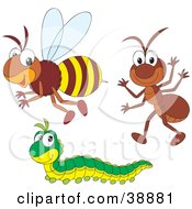 Poster, Art Print Of Friendly Ant Caterpillar And Bumble Bee