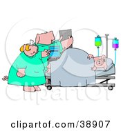 Clipart Illustration Of A Nurse And Doctor Pig Attending To A Patient In A Hospital