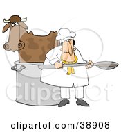 Chef Cooking A Cow In A Pot