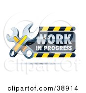 Work In Progress Construction Sign With Two Yellow Wrenches