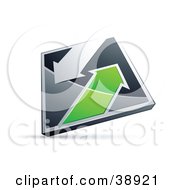 Poster, Art Print Of Pre-Made Logo Of A Chrome And Green Diamond With Arrows