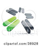 Clipart Illustration Of A Pre Made Logo Of Chrome And Green Blades Spinning