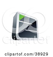 Clipart Illustration Of A Pre Made Logo Of A Chrome Maze With A Green Triangle At The End