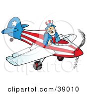 Clipart Illustration Of Uncle Sam Flying A Patriotic Airplane by Snowy