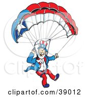 Poster, Art Print Of Uncle Sam Parachuting With A Patriotic Parachute