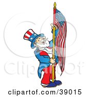 Poster, Art Print Of Uncle Sam Carrying An American Flag