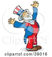 Poster, Art Print Of Uncle Sam Smiling Looking Upwards And Holding His Arms Up In Joy
