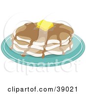 Stack Of Three Pancakes With Melting Butter And Maple Syrup