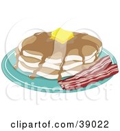 Clipart Illustration Of A Short Stack Of Buttery Pancakes With Maple Syrup And A Side Of Crispy Bacon by Maria Bell