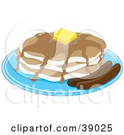 Poster, Art Print Of Short Stack Of Buttery Pancakes With Maple Syrup And A Side Of Sausage