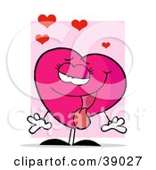 Poster, Art Print Of Pink Female Heart With Her Tongue Hanging Out Standing In Front A Pink Rectangle