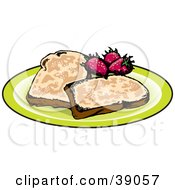 Poster, Art Print Of Two Slices Of French Toast Served With Strawberries