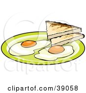 Clipart Illustration Of Two Fried Eggs Served With Toast by Dennis Holmes Designs