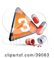 Clipart Illustration Of An Orange Triangular Phase 3 Influenza Sign With Red And White Pill Capsules