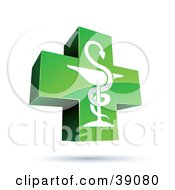 Clipart Illustration Of A Green And Shiny Medical Caduceus Cross by beboy