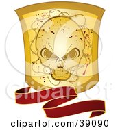 Poster, Art Print Of Wavy Red Banner With A Grunge Gold Skull Shield