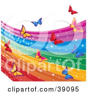 Poster, Art Print Of Magical Sparkling Rainbow And Colorful Butterflies