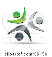 Pre-Made Logo Of Three Green Chrome And Black People Celebrating Or Dancing