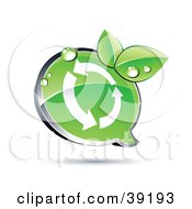 Poster, Art Print Of Shiny Green Recycle Chat Window With Organic Dewy Leaves