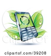 Poster, Art Print Of Smart Cell Phone With Dewy Green Leaves