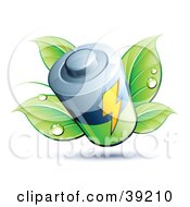 Poster, Art Print Of Battery Sprouting Green Dewy Leaves
