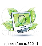 Clipart Illustration Of A Computer Monitor Sprouting Green Dewy Leaves