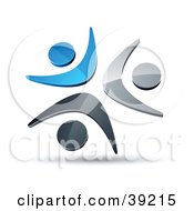 Clipart Illustration Of A Pre Made Logo Of Three Blue Chrome And Black People Celebrating Or Dancing by beboy #COLLC39215-0058