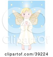 Innocent Blond Femal Angel With A Halo Holding Her Hands Together