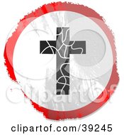 Poster, Art Print Of Grungy Red White And Black Circular Cracking Cross Sign