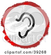 Clipart Illustration Of A Grungy Red White And Black Circular Ear Sign by Prawny