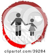 Poster, Art Print Of Grungy Red White And Black Circular Father And Child Sign