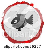 Poster, Art Print Of Grungy Red White And Black Circular Fishy Sign