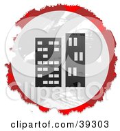 Poster, Art Print Of Grungy Red White And Black Circular Skyscrapers Sign