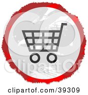 Poster, Art Print Of Grungy Red White And Black Circular Shopping Cart Sign