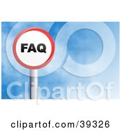 Clipart Illustration Of A Red And White Circular FAQ Sign Against A Blue Sky With Clouds