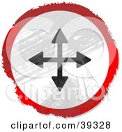 Clipart Illustration Of A Grungy Red White And Black Circular Directional Arrow Sign