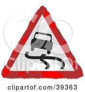 Clipart Illustration Of A Grungy Red White And Black Triangular Curvy Road Sign