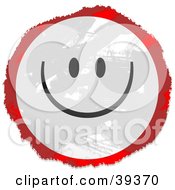 Poster, Art Print Of Grungy Red White And Black Circular Happy Face Sign