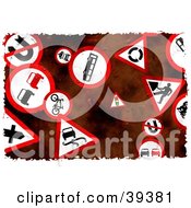 Poster, Art Print Of Background Of Grungy Red And White Road Signs