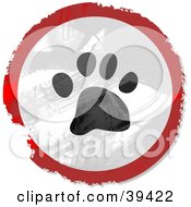 Poster, Art Print Of Grungy Red White And Black Circular Paw Print Sign
