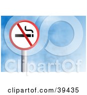 Clipart Illustration Of A Red And White Circular No Smoking Sign Against A Blue Sky With Clouds by Prawny