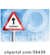 Clipart Illustration Of A Red And White Heaven Triangular Sign Against A Blue Sky With Clouds by Prawny