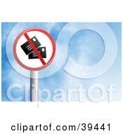 Clipart Illustration Of A Red And White Circular No Mail Sign Against A Blue Sky With Clouds
