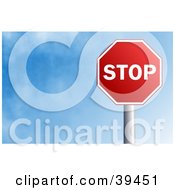 Clipart Illustration Of A Red Stop Sign Against A Blue Sky With Clouds