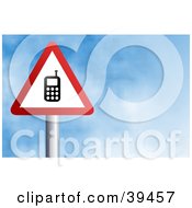 Clipart Illustration Of A Red And White Triangular Cell Phone Sign Against A Blue Sky With Clouds by Prawny