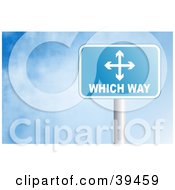 Clipart Illustration Of A Blue Rectangular Which Way Sign Against A Blue Sky With Clouds by Prawny
